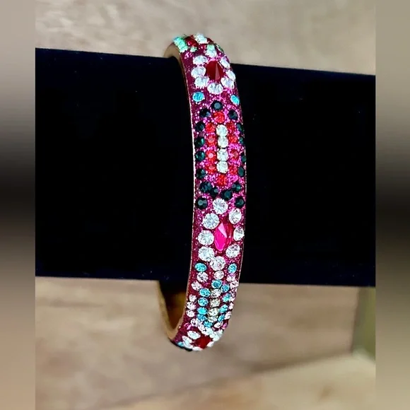 Deepa Gurnani Thin Multicolored Rhinestone Bangle - Picture 5 of 8